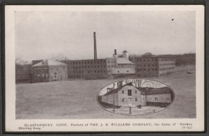 Postcard of Factory of the J. B. Williams Company, home of the Yankee Shaving Soap