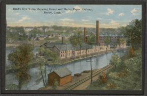Postcard of Birds Eye view showing Canal and Dervy Paper Factory