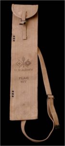 This canvas Signal Corps semaphore flag kit carrying case is marked “Mar./ Russell/1918.” (Accession #2017.203)