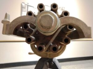 The business end of a Colt Pt. Mfg. Fire Arms Company Gatling gun.